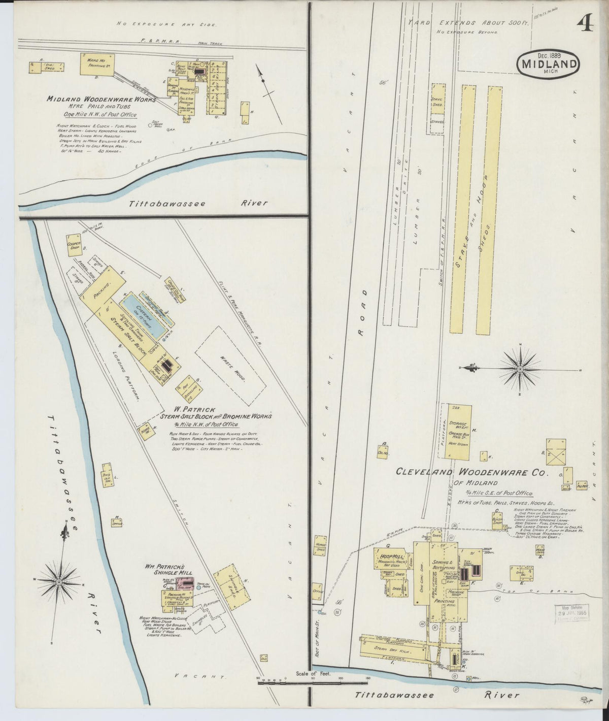 Sanborn Fire Insurance Map from Midland, Midland County, Michigan (1889), Sheet #0004 - Historic Sanborn Fire Insurance Map Print, vintage old map wall art, antique decor, genealogy gift, Michigan Michigan map