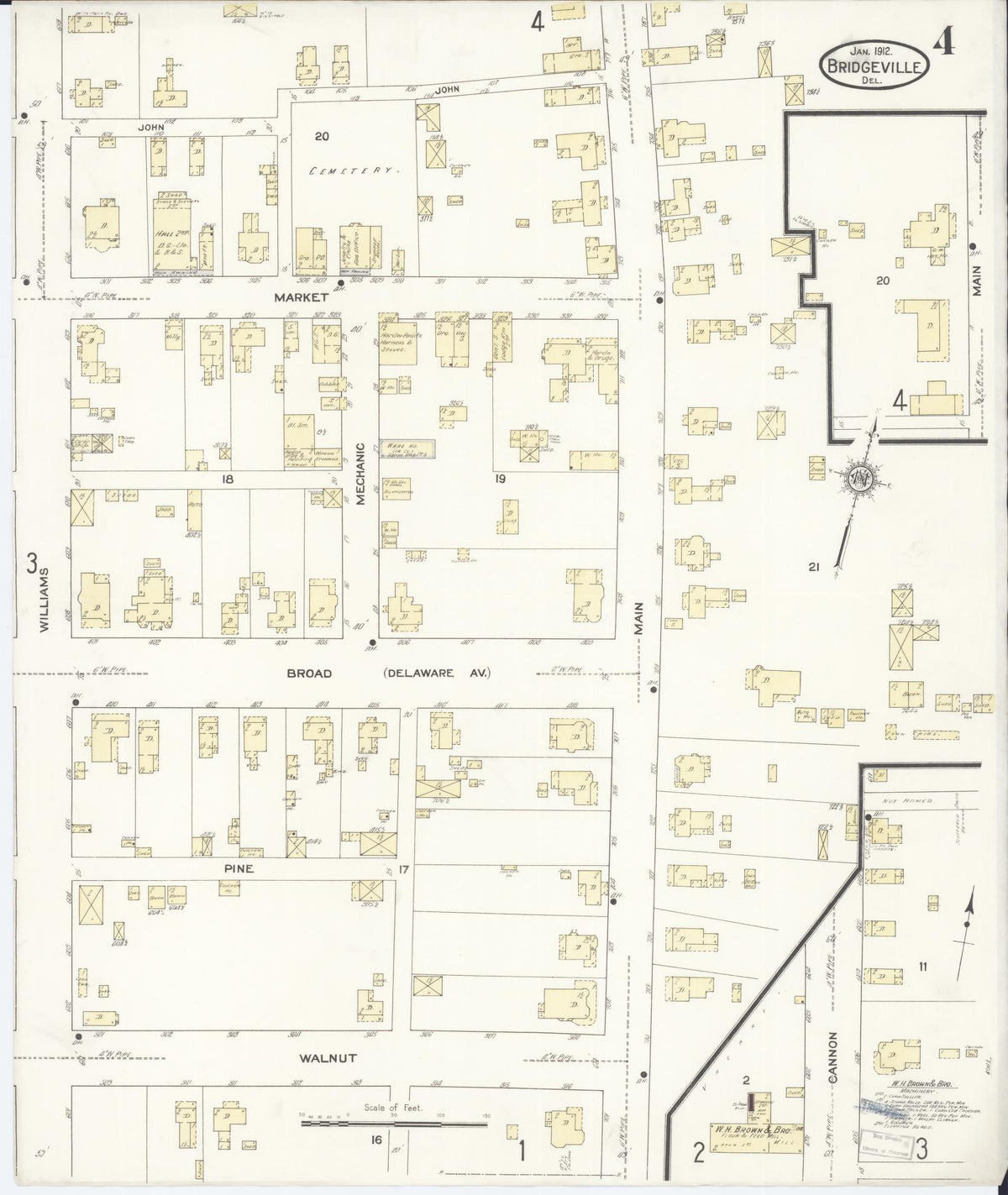 Sanborn Fire Insurance Map from Bridgeville, Sussex County, Delaware (1912), Sheet #0004 - Historic Sanborn Fire Insurance Map Print, vintage old map wall art, antique decor, genealogy gift, Delaware Delaware map