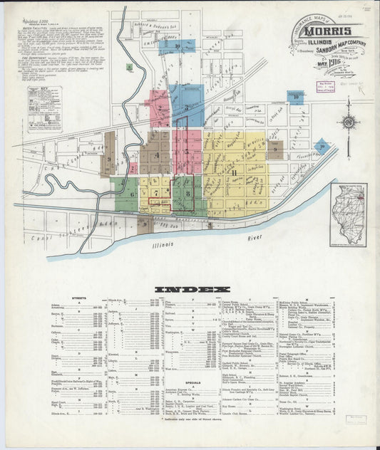 Sanborn Fire Insurance Map from Morris, Grundy County, Illinois (1916), Sheet #0001 - Complete Map Set gallery image, historic Sanborn map, vintage wall art, Illinois Illinois