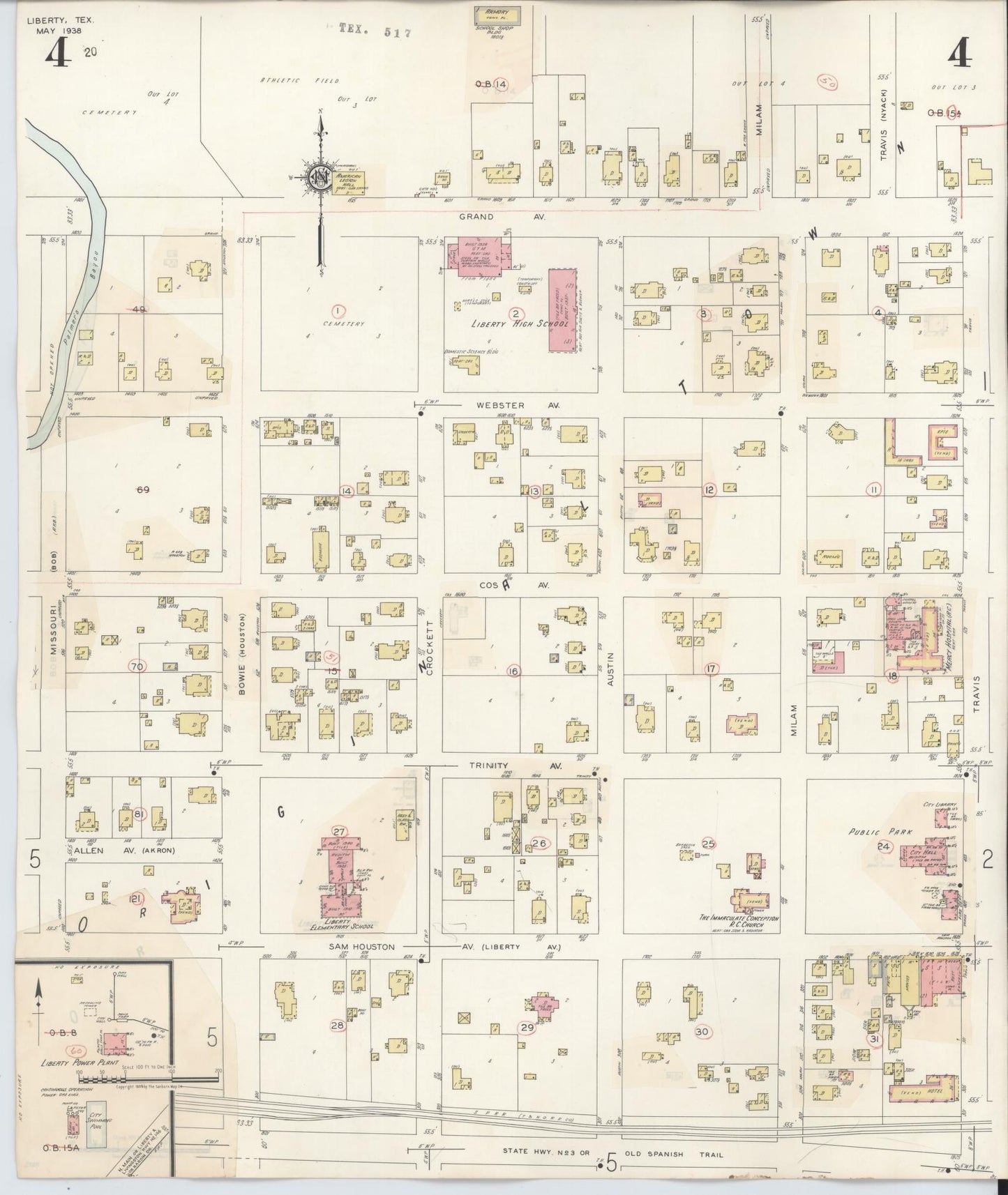 Sanborn Fire Insurance Map from Liberty, Liberty County, Texas (1945), Sheet #0004 - Historic Sanborn Fire Insurance Map Print, vintage old map wall art, antique decor, genealogy gift, Texas Texas map