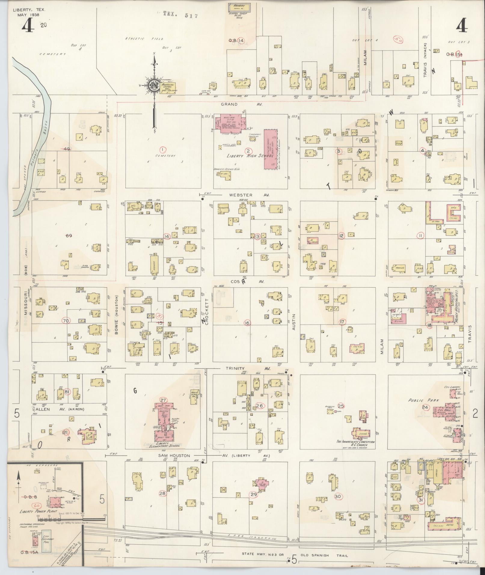 Sanborn Fire Insurance Map from Liberty, Liberty County, Texas (1945), Sheet #0004 - Historic Sanborn Fire Insurance Map Print, vintage old map wall art, antique decor, genealogy gift, Texas Texas map
