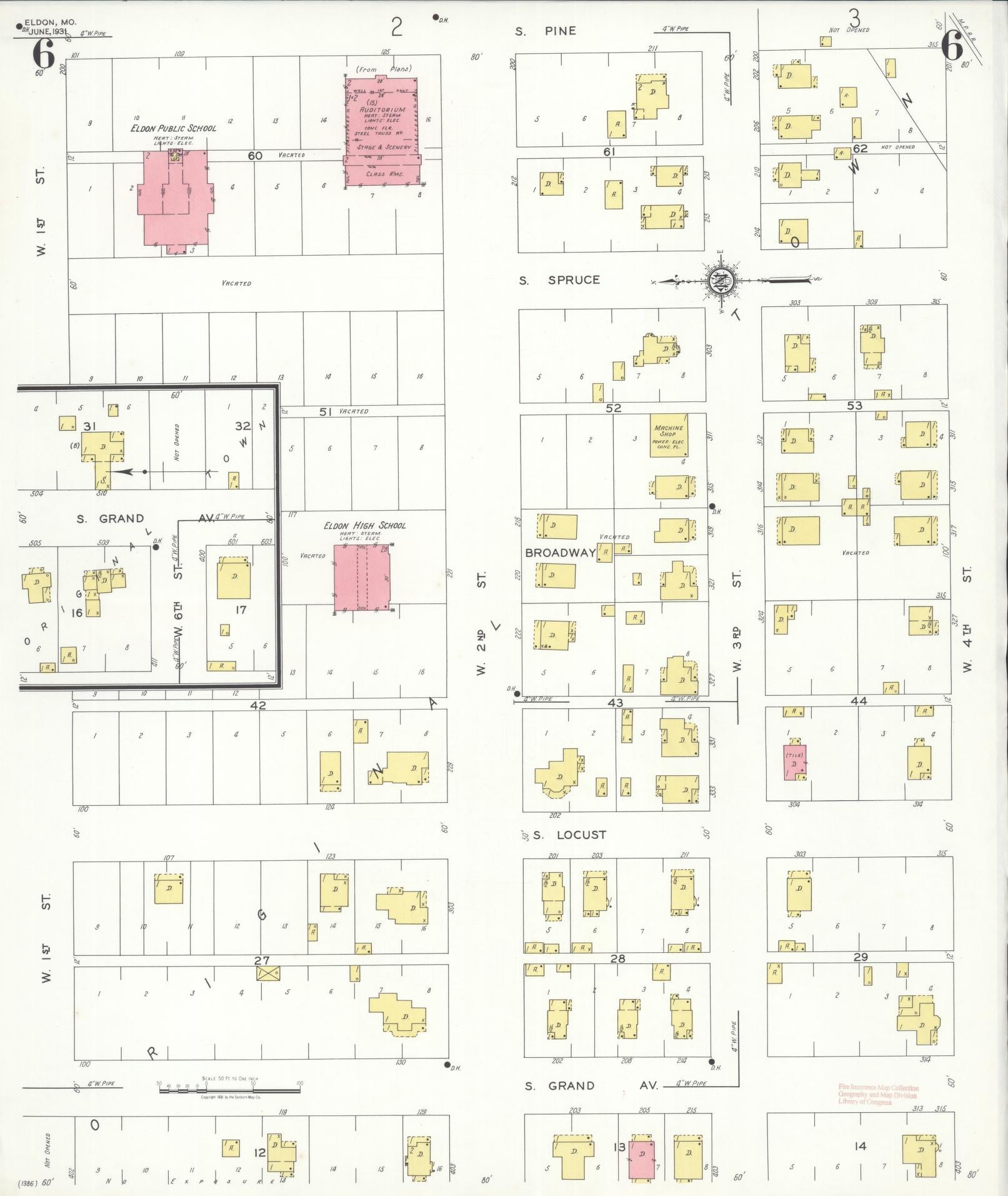 Sanborn Fire Insurance Map from Eldon, Miller County, Missouri (1931), Sheet #0006 - Complete Map Set gallery image, historic Sanborn map, vintage wall art, Missouri Missouri