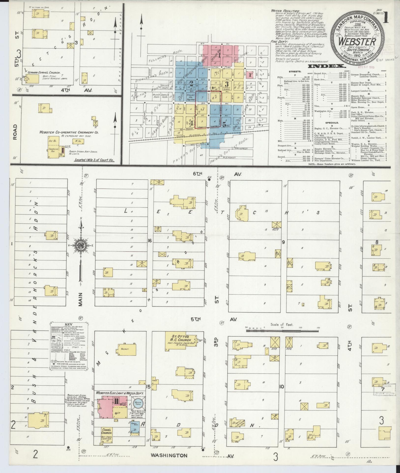 Sanborn Fire Insurance Map from Webster, Day County, South Dakota (1910), Sheet #0001 - Complete Map Set gallery image, historic Sanborn map, vintage wall art, South Dakota South Dakota