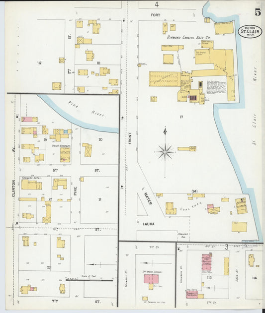 Sanborn Fire Insurance Map from Saint Clair, Saint Clair County, Michigan (1900), Sheet #0005 - Historic Sanborn Fire Insurance Map Print, vintage old map wall art, antique decor, genealogy gift, Michigan Michigan map