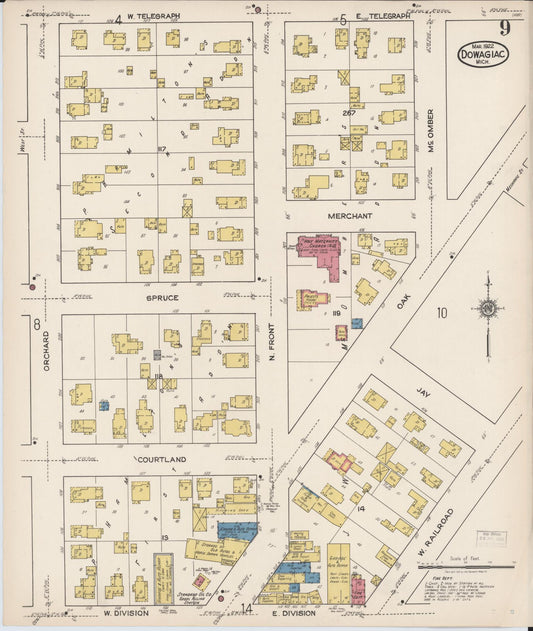 Sanborn Fire Insurance Map from Dowagiac, Cass County, Michigan (1922), Sheet #0009 - Historic Sanborn Fire Insurance Map Print, vintage old map wall art, antique decor, genealogy gift, Michigan Michigan map