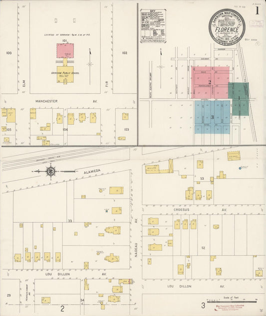 Sanborn Fire Insurance Map from Florence, Los Angeles County, California (1913), Sheet #0001 - Complete Map Set gallery image, historic Sanborn map, vintage wall art, California California