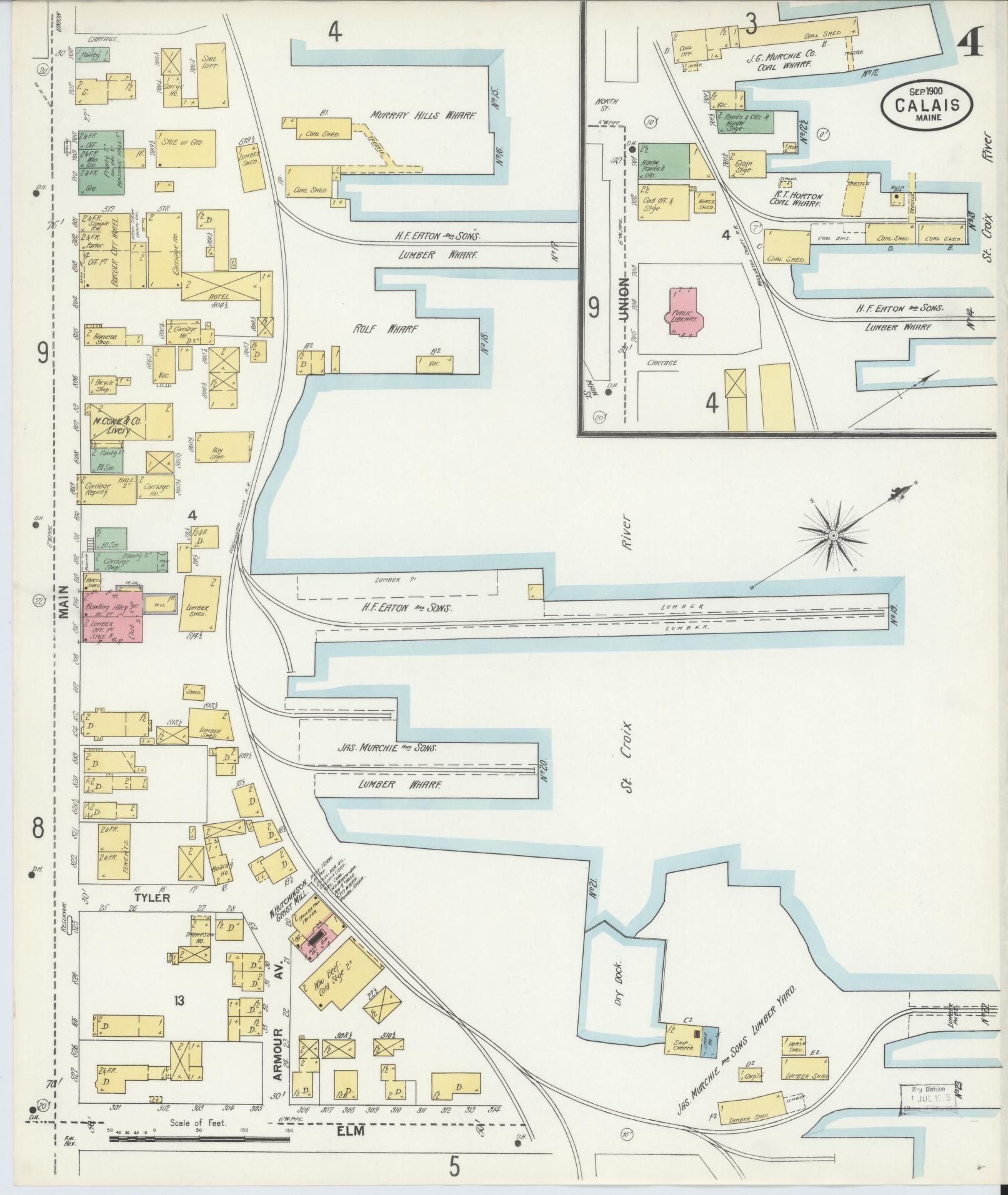 Sanborn Fire Insurance Map from Calais, Washington County, Maine (1900), Sheet #0004 - Historic Sanborn Fire Insurance Map Print, vintage old map wall art, antique decor, genealogy gift, Maine Maine map