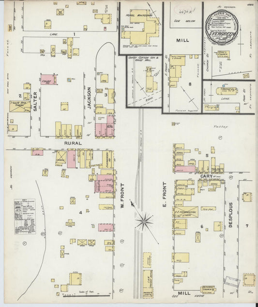Sanborn Fire Insurance Map from Evergreen, Conecuh County, Alabama (1892), Sheet #0001 - Historic Sanborn Fire Insurance Map Print, vintage old map wall art, antique decor, genealogy gift, Alabama Alabama map