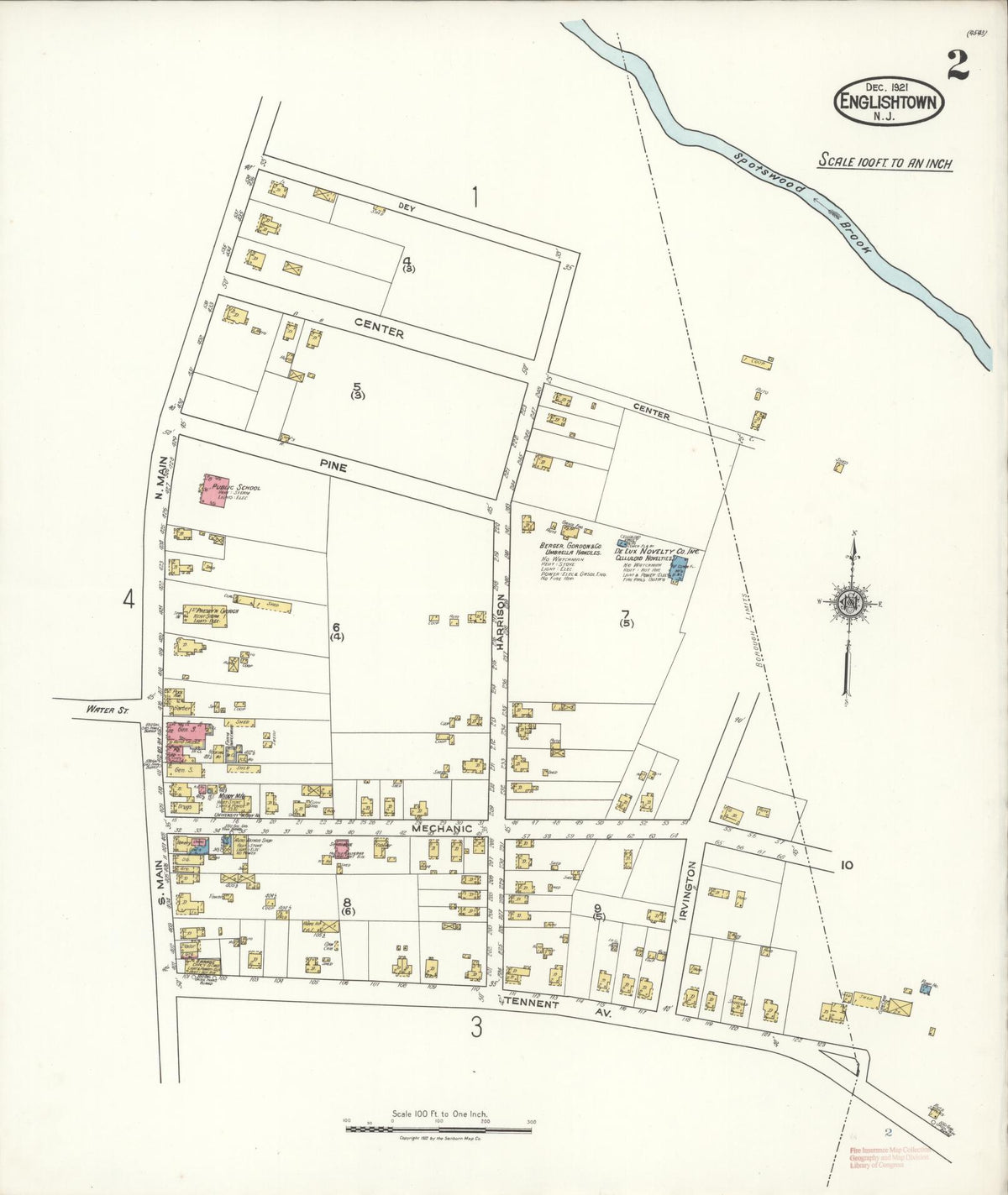 Sanborn Fire Insurance Map from Englishtown, Monmouth County, New Jersey (1921), Sheet #0002 - Historic Sanborn Fire Insurance Map Print, vintage old map wall art, antique decor, genealogy gift, New Jersey New Jersey map