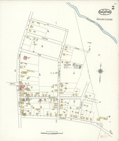 Sanborn Fire Insurance Map from Englishtown, Monmouth County, New Jersey (1921), Sheet #0002 - Historic Sanborn Fire Insurance Map Print, vintage old map wall art, antique decor, genealogy gift, New Jersey New Jersey map