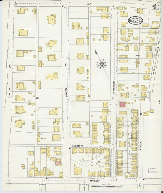Sanborn Fire Insurance Map from Natchez, Adams County, Mississippi (1904), Sheet #0004 - Historic Sanborn Fire Insurance Map Print, vintage old map wall art, antique decor, genealogy gift, Mississippi Mississippi map