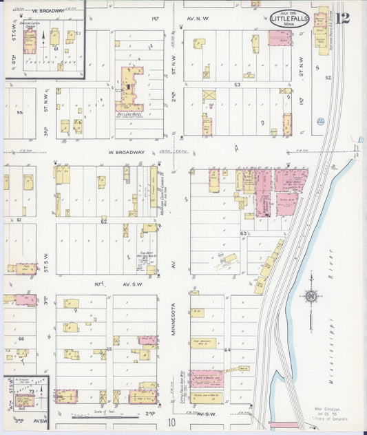 Sanborn Fire Insurance Map from Little Falls, Morrison County, Minnesota (1915), Sheet #0012 - Historic Sanborn Fire Insurance Map Print, vintage old map wall art, antique decor, genealogy gift, Minnesota Minnesota map