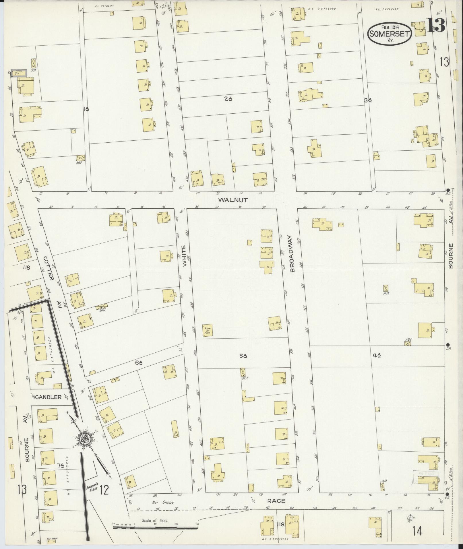 Sanborn Fire Insurance Map from Somerset, Pulaski County, Kentucky (1914), Sheet #0013 - Complete Map Set gallery image, historic Sanborn map, vintage wall art, Kentucky Kentucky