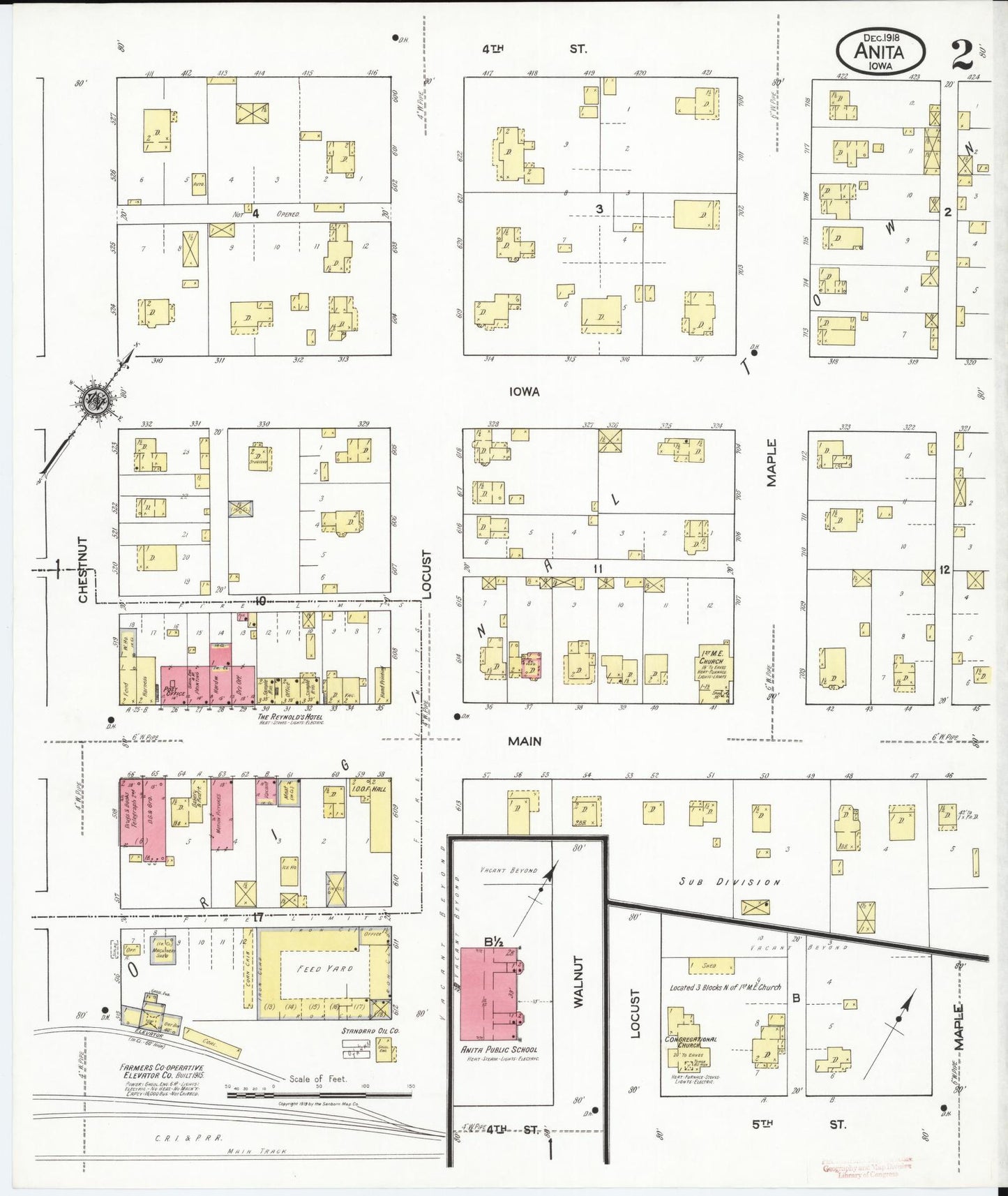 Sanborn Fire Insurance Map from Anita, Cass County, Iowa (1918), Sheet #0002 - Historic Sanborn Fire Insurance Map Print, vintage old map wall art