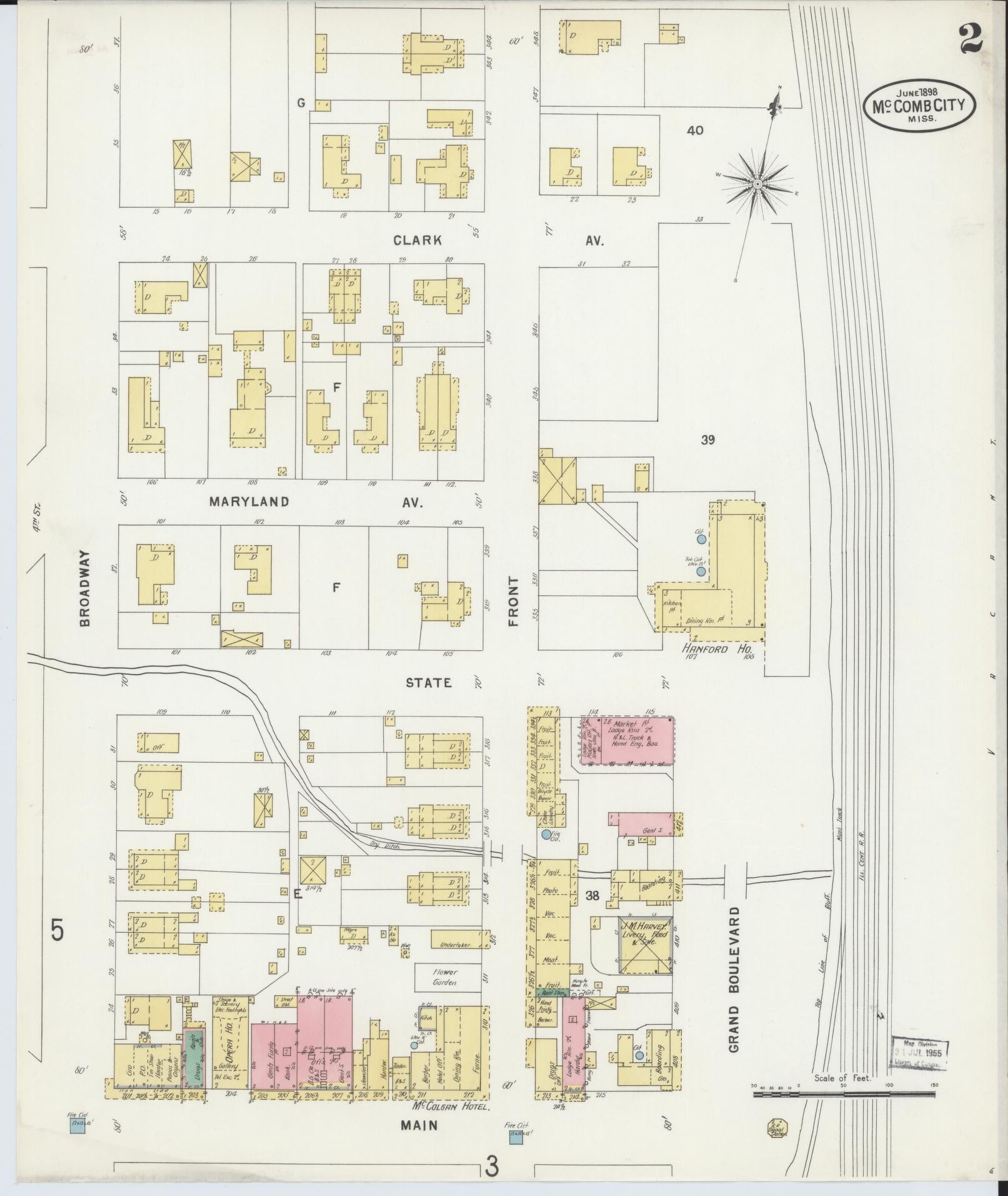 Sanborn Fire Insurance Map from McComb, Pike County, Mississippi (1898), Sheet #0002 - Historic Sanborn Fire Insurance Map Print, vintage old map wall art, antique decor, genealogy gift, Mississippi Mississippi map