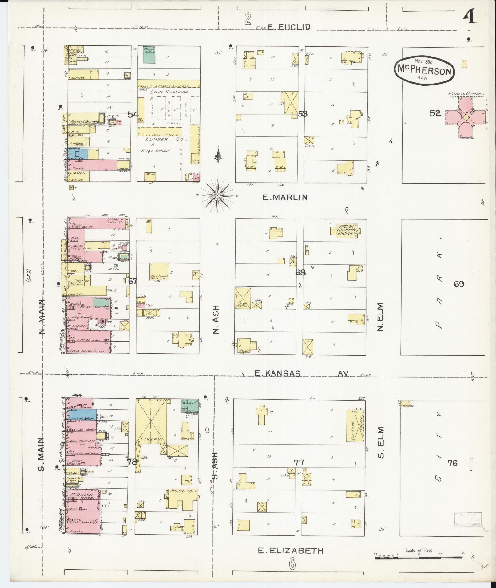 Sanborn Fire Insurance Map from Mcpherson, Mcpherson County, Kansas (1892), Sheet #0004 - Historic Sanborn Fire Insurance Map Print, vintage old map wall art, antique decor, genealogy gift, Kansas Kansas map