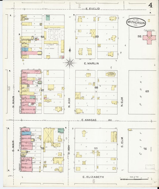Sanborn Fire Insurance Map from Mcpherson, Mcpherson County, Kansas (1892), Sheet #0004 - Historic Sanborn Fire Insurance Map Print, vintage old map wall art, antique decor, genealogy gift, Kansas Kansas map
