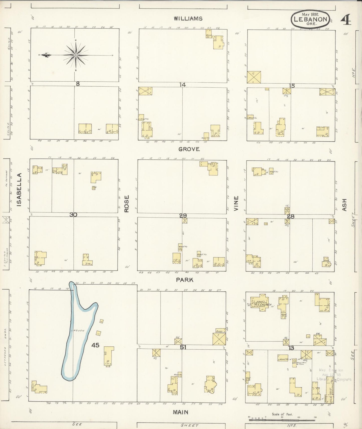 Sanborn Fire Insurance Map from Lebanon, Linn County, Oregon (1892), Sheet #0004 - Complete Map Set gallery image, historic Sanborn map, vintage wall art, Oregon Oregon