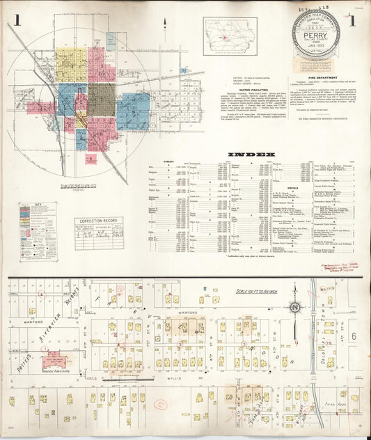 Sanborn Fire Insurance Map from Perry, Dallas County, Iowa (1947), Sheet #0001 - Historic Sanborn Fire Insurance Map Print, vintage old map wall art