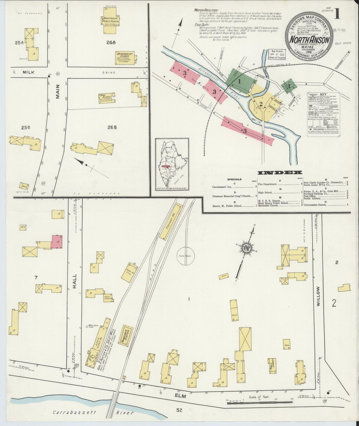 Sanborn Fire Insurance Map from North Anson, Somerset County, Maine (1916), Sheet #0001 - Complete Map Set gallery image, historic Sanborn map, vintage wall art, Maine Maine