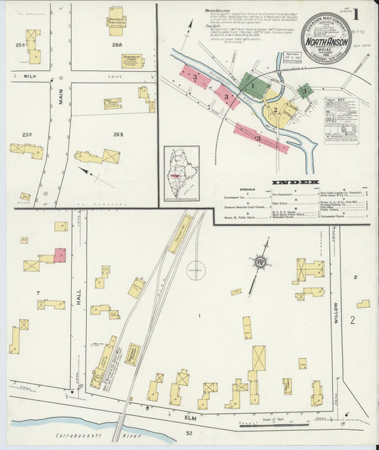 Sanborn Fire Insurance Map from North Anson, Somerset County, Maine (1916), Sheet #0001 - Complete Map Set gallery image, historic Sanborn map, vintage wall art, Maine Maine