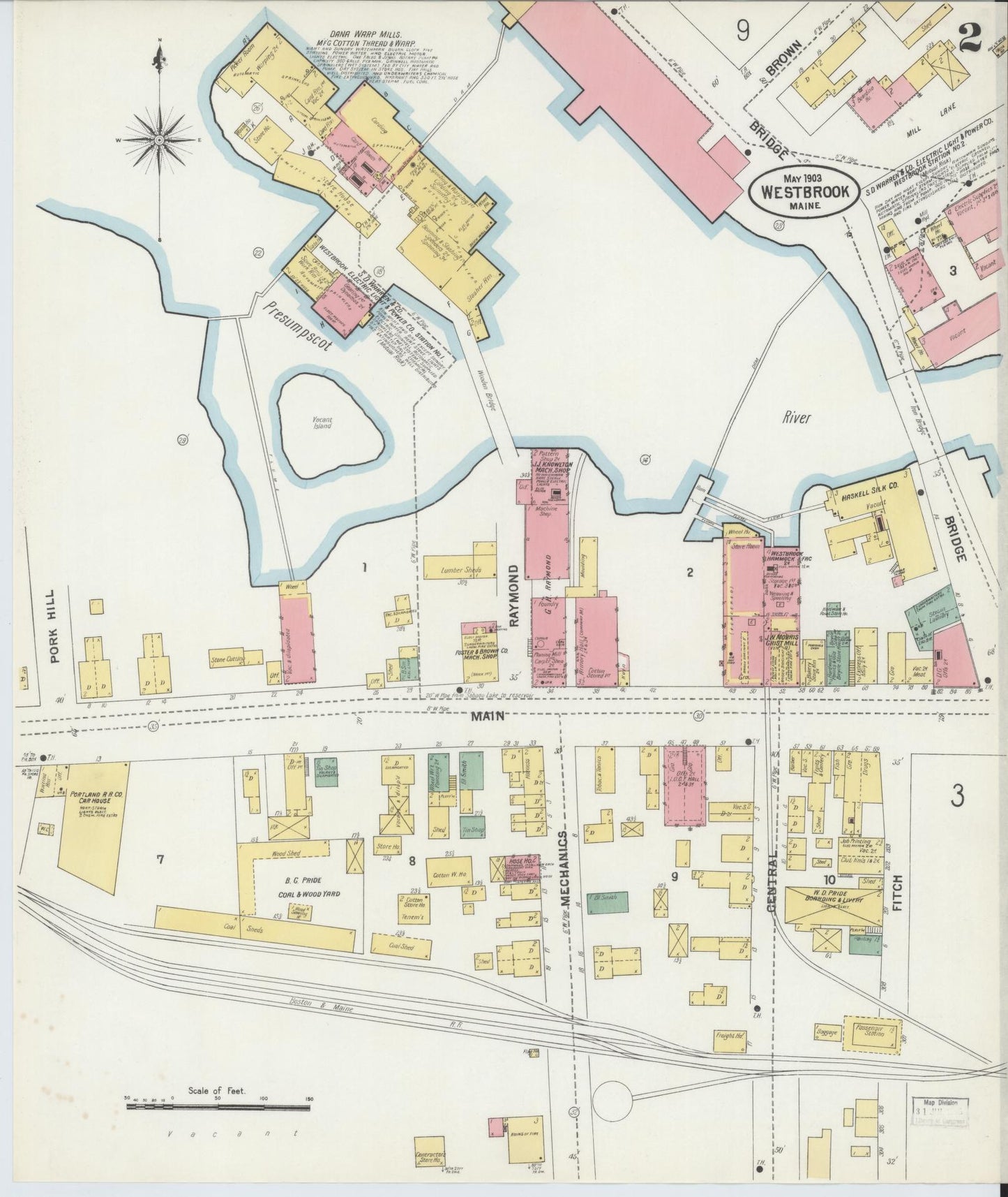 Sanborn Fire Insurance Map from Westbrook, Cumberland County, Maine (1903), Sheet #0002 - Complete Map Set gallery image, historic Sanborn map, vintage wall art, Maine Maine