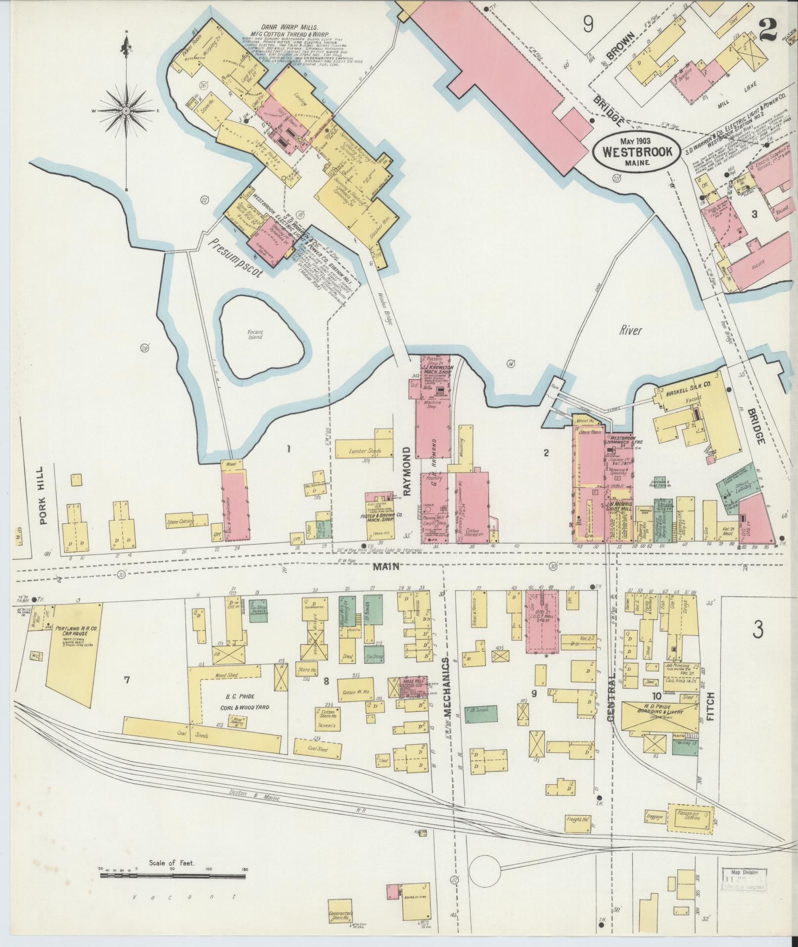 Sanborn Fire Insurance Map from Westbrook, Cumberland County, Maine (1903), Sheet #0002 - Complete Map Set gallery image, historic Sanborn map, vintage wall art, Maine Maine