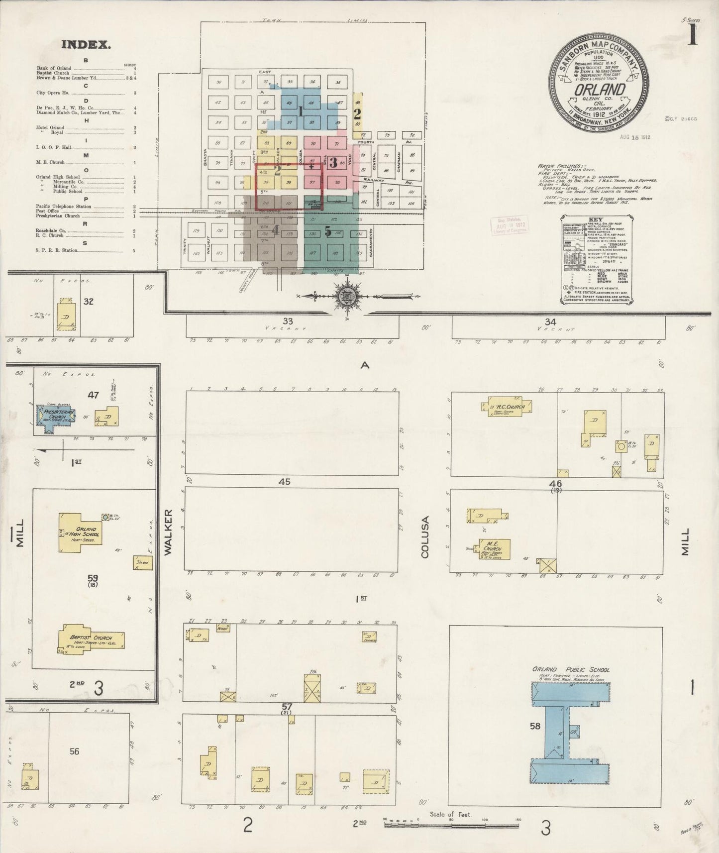 Sanborn Fire Insurance Map from Orland, Glenn County, California (1912), Sheet #0001 - Complete Map Set gallery image, historic Sanborn map, vintage wall art, California California