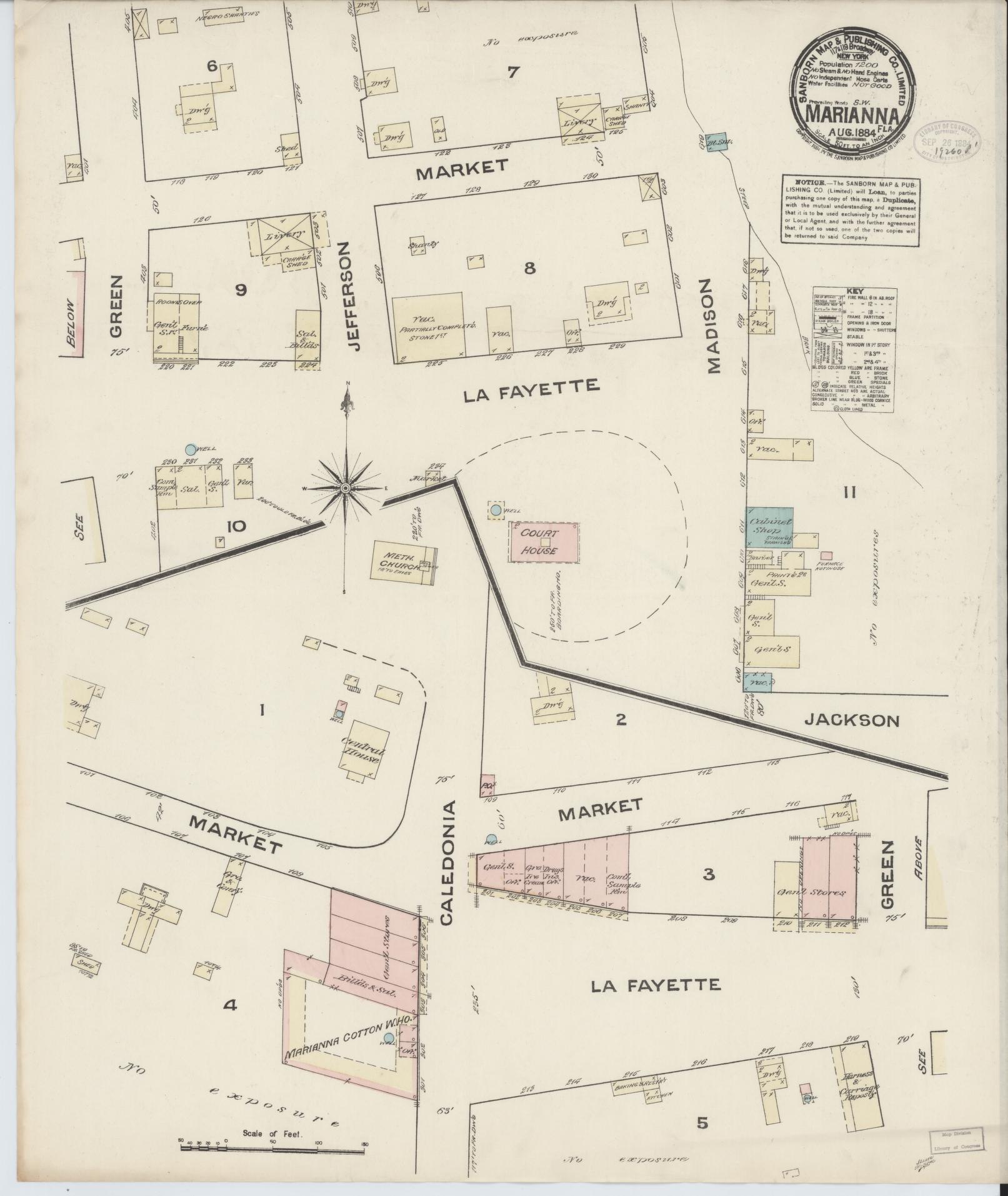 Sanborn Fire Insurance Map from Marianna, Jackson County, Florida (1884), Sheet #0001 - Historic Sanborn Fire Insurance Map Print, vintage old map wall art, antique decor, genealogy gift, Florida Florida map