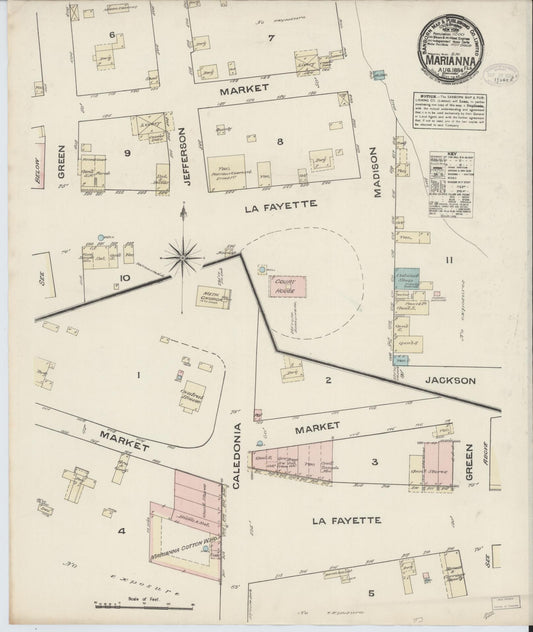 Sanborn Fire Insurance Map from Marianna, Jackson County, Florida (1884), Sheet #0001 - Historic Sanborn Fire Insurance Map Print, vintage old map wall art, antique decor, genealogy gift, Florida Florida map