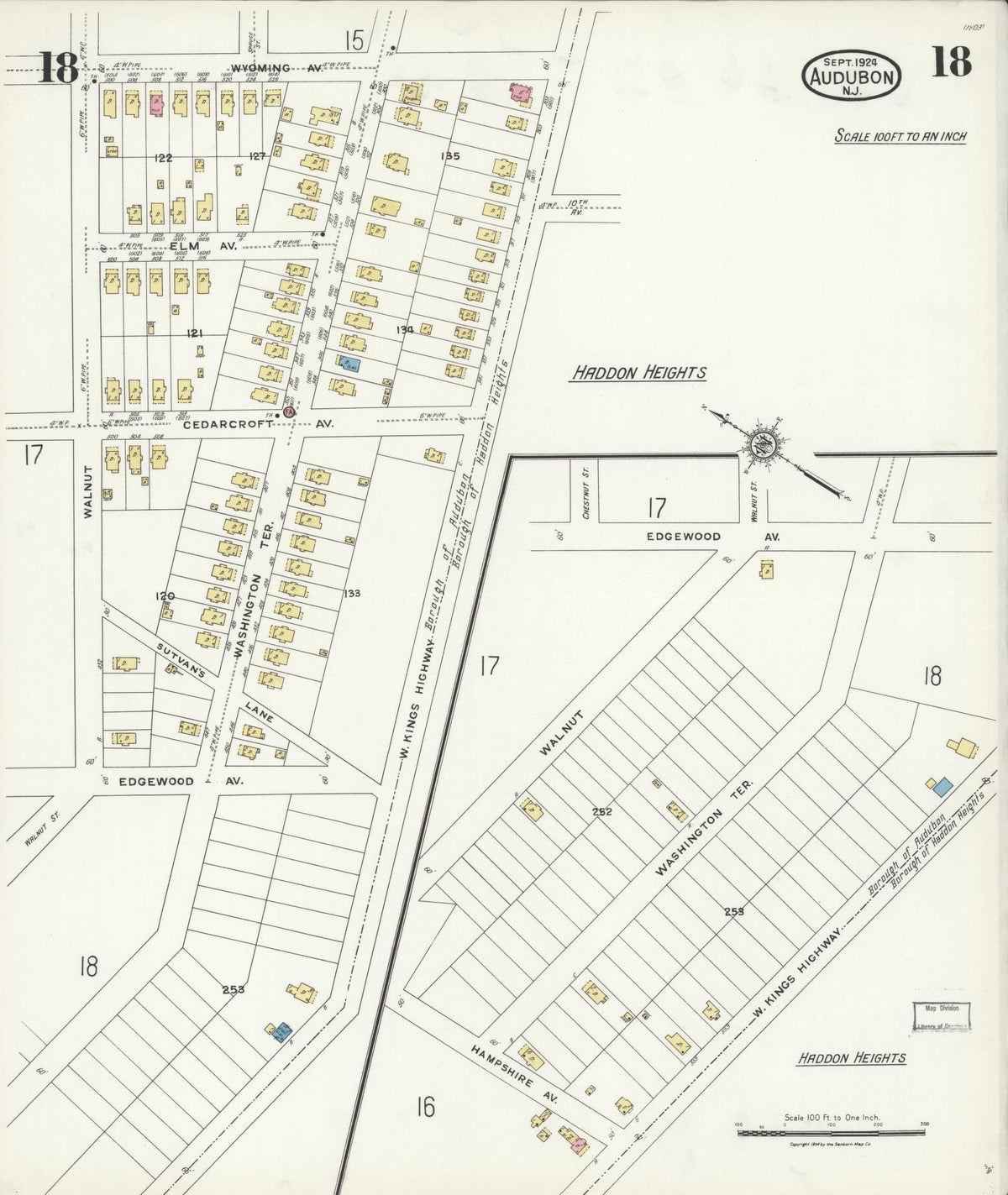 Sanborn Fire Insurance Map from Audubon, Camden County, New Jersey (1924), Sheet #0018 - Complete Map Set gallery image, historic Sanborn map, vintage wall art, New Jersey New Jersey