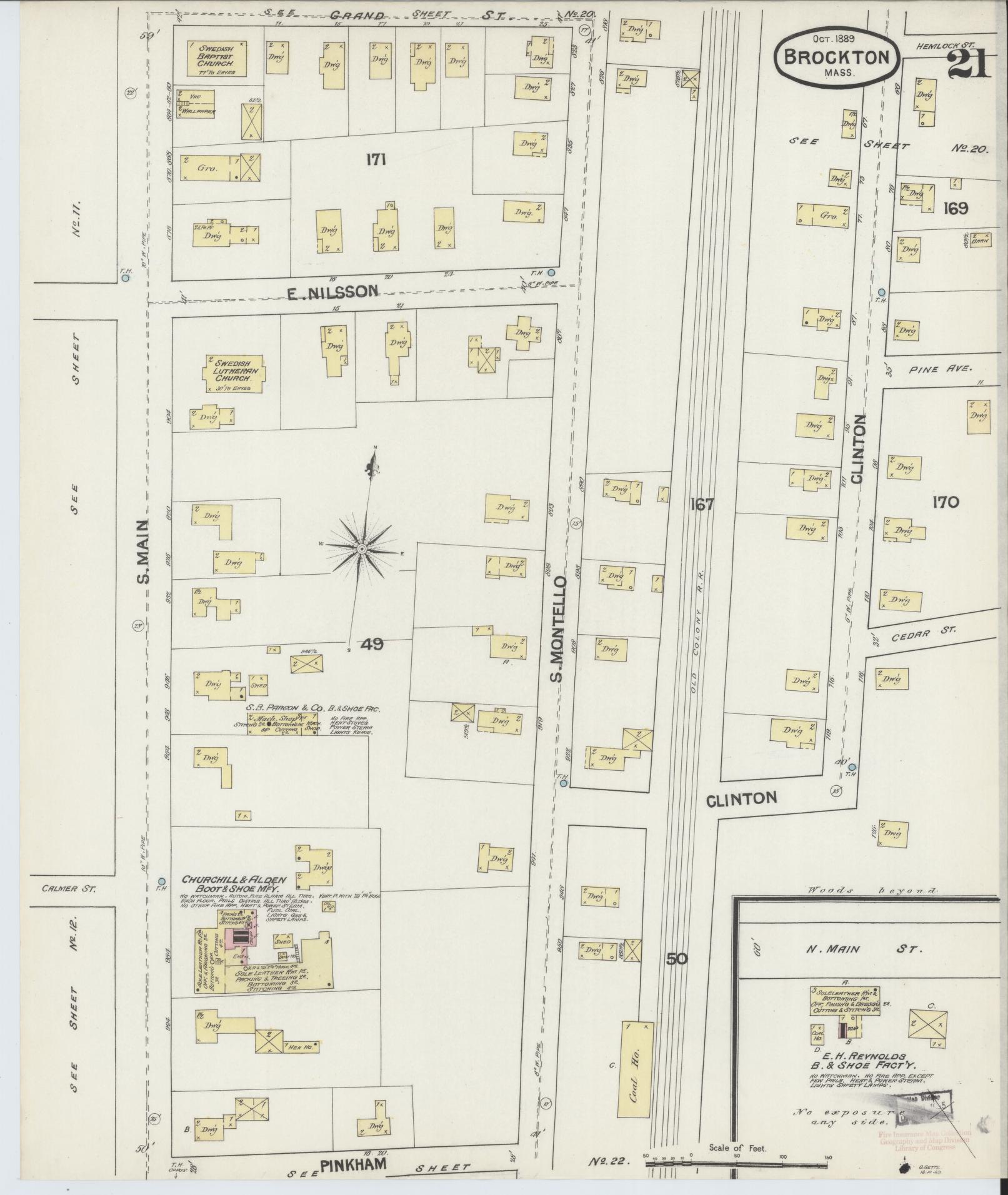 Sanborn Fire Insurance Map from Brockton, Plymouth County, Massachusetts (1889), Sheet #0021 - Complete Map Set gallery image, historic Sanborn map, vintage wall art, Massachusetts Massachusetts