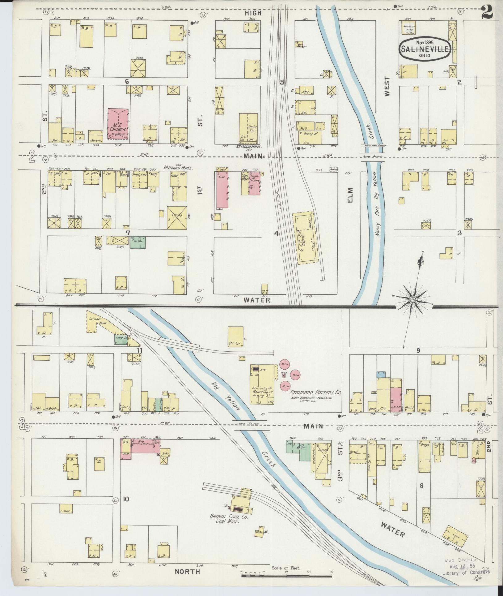 Sanborn Fire Insurance Map from Salineville, Columbiana County, Ohio (1895), Sheet #0002 - Historic Sanborn Fire Insurance Map Print, vintage old map wall art, antique decor, genealogy gift, Ohio Ohio map