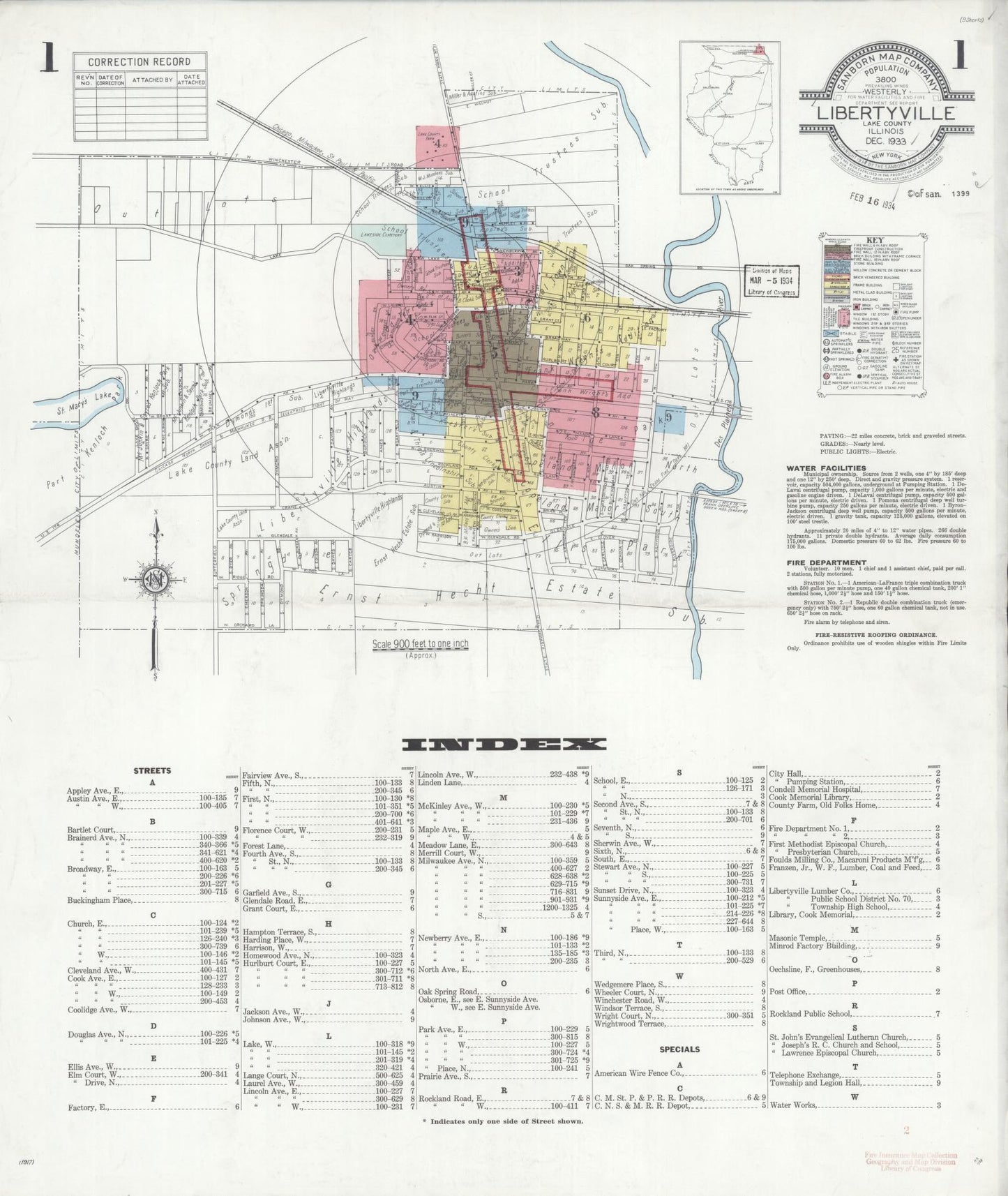 Sanborn Fire Insurance Map from Libertyville, Lake County, Illinois (1933), Sheet #0001 - Historic Sanborn Fire Insurance Map Print, vintage old map wall art, antique decor, genealogy gift, Illinois Illinois map