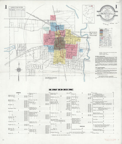 Sanborn Fire Insurance Map from Libertyville, Lake County, Illinois (1933), Sheet #0001 - Historic Sanborn Fire Insurance Map Print, vintage old map wall art, antique decor, genealogy gift, Illinois Illinois map
