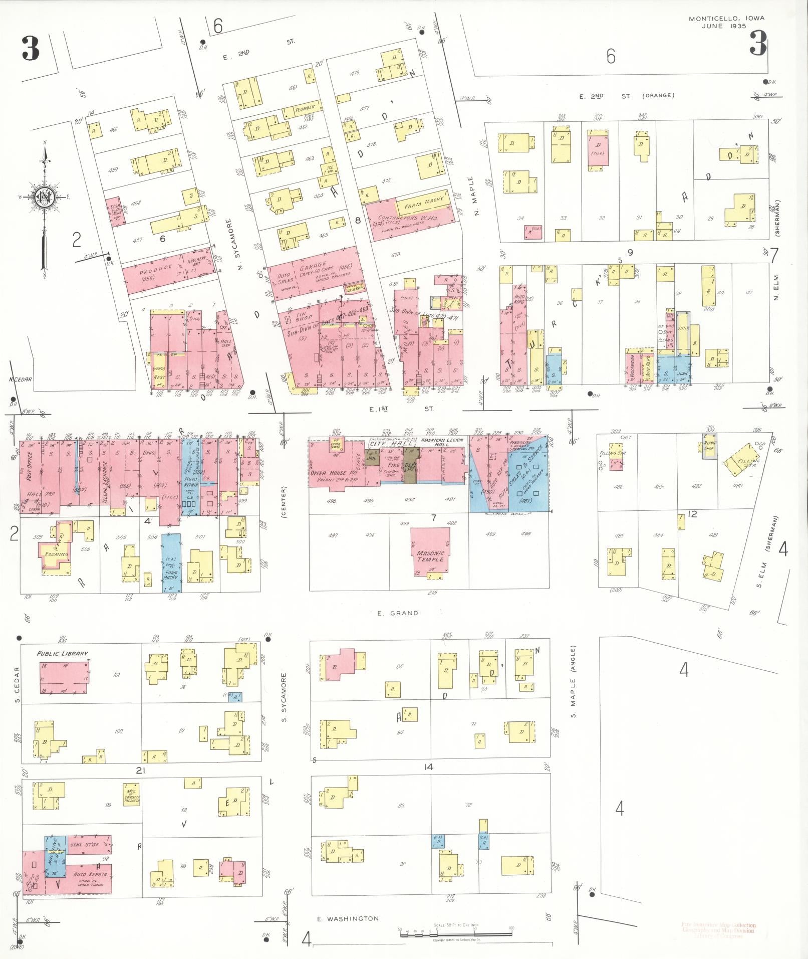 Sanborn Fire Insurance Map from Monticello, Jones County, Iowa (1935), Sheet #0003 - Historic Sanborn Fire Insurance Map Print