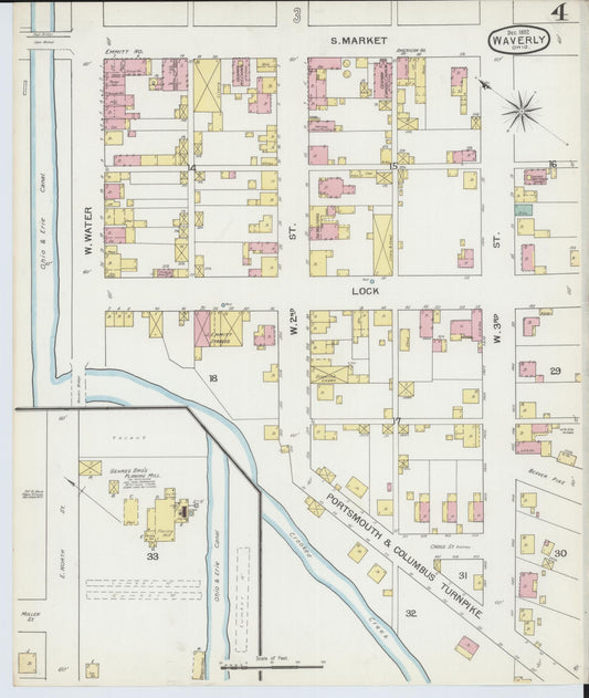 Sanborn Fire Insurance Map from Waverly, Pike County, Ohio (1892), Sheet #0004 - Historic Sanborn Fire Insurance Map Print, vintage old map wall art, antique decor, genealogy gift, Ohio Ohio map