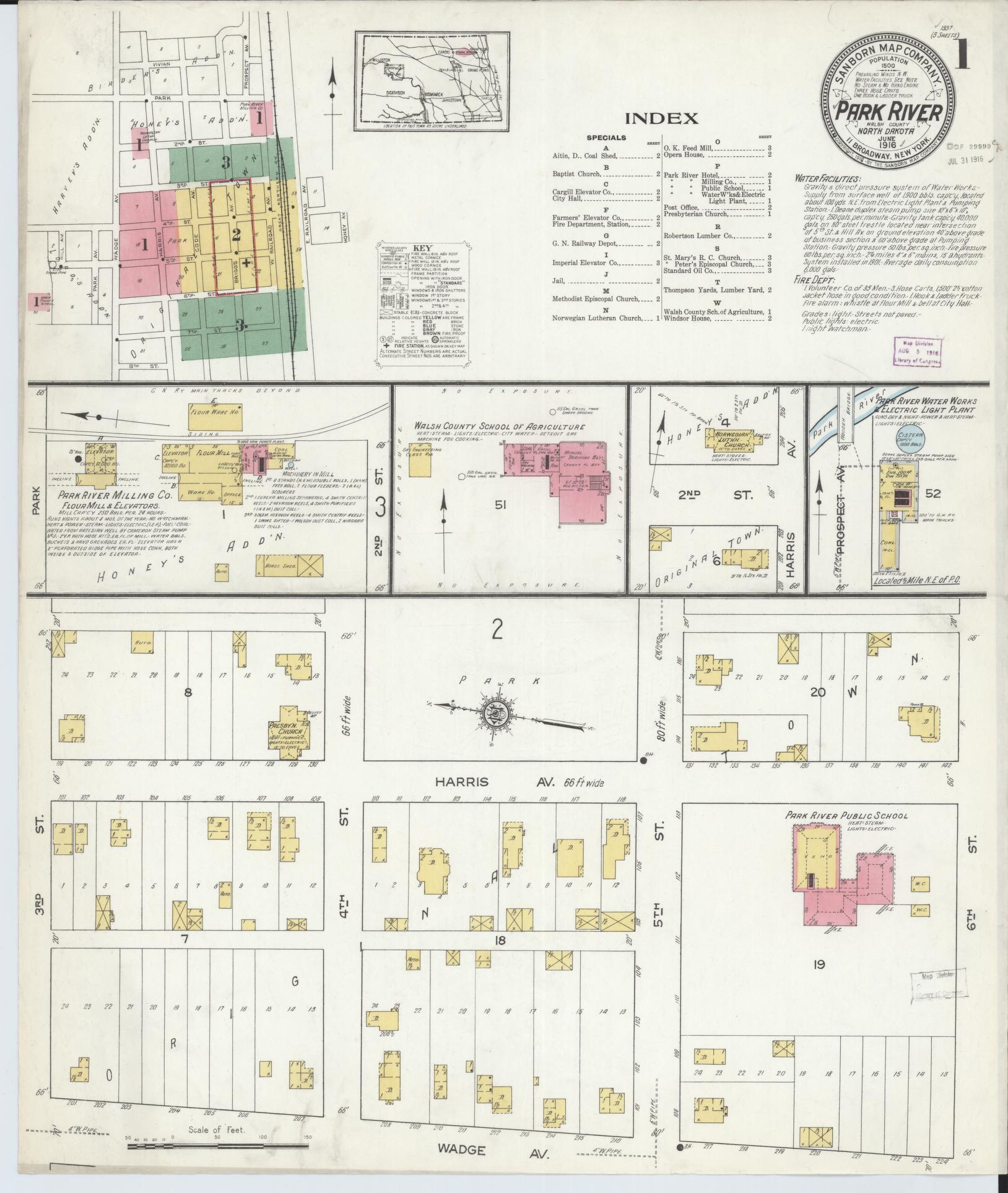 Sanborn Fire Insurance Map from Park River, Walsh County, North Dakota. (1916) – Historic Sanborn Fire Insurance Map Print