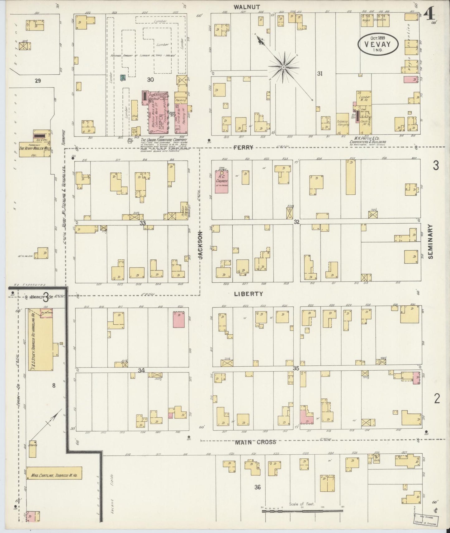 Sanborn Fire Insurance Map from Vevay, Switzerland County, Indiana (1899), Sheet #0004 - Historic Sanborn Fire Insurance Map Print, vintage old map wall art, antique decor, genealogy gift, Indiana Indiana map