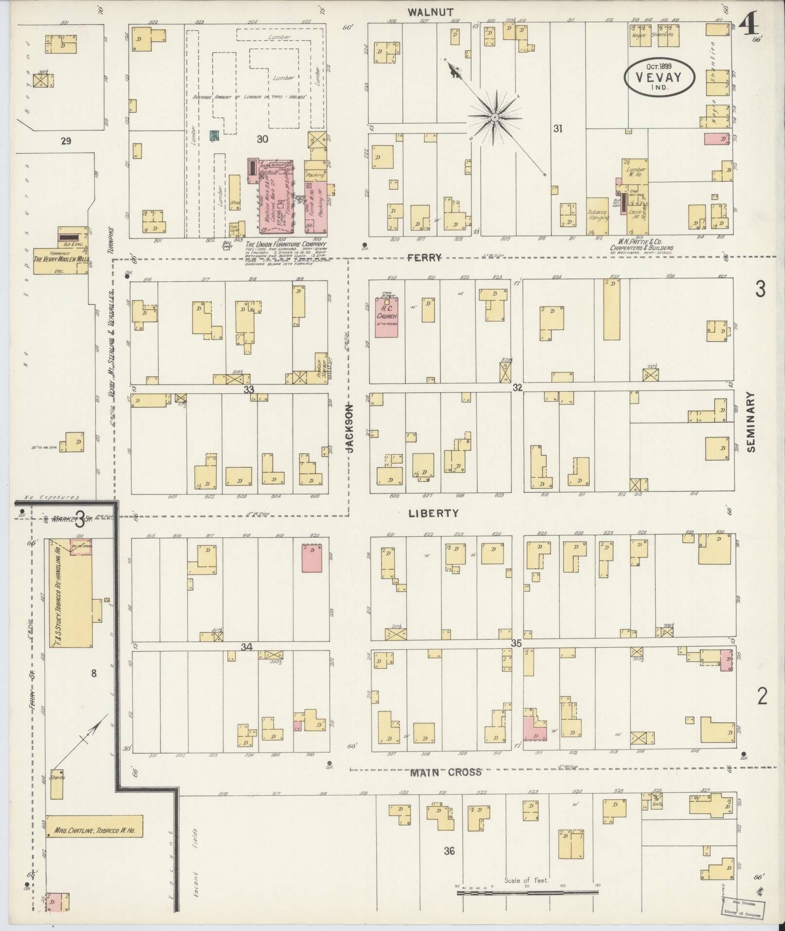 Sanborn Fire Insurance Map from Vevay, Switzerland County, Indiana (1899), Sheet #0004 - Historic Sanborn Fire Insurance Map Print, vintage old map wall art, antique decor, genealogy gift, Indiana Indiana map