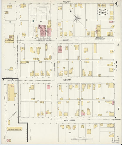 Sanborn Fire Insurance Map from Vevay, Switzerland County, Indiana (1899), Sheet #0004 - Historic Sanborn Fire Insurance Map Print, vintage old map wall art, antique decor, genealogy gift, Indiana Indiana map
