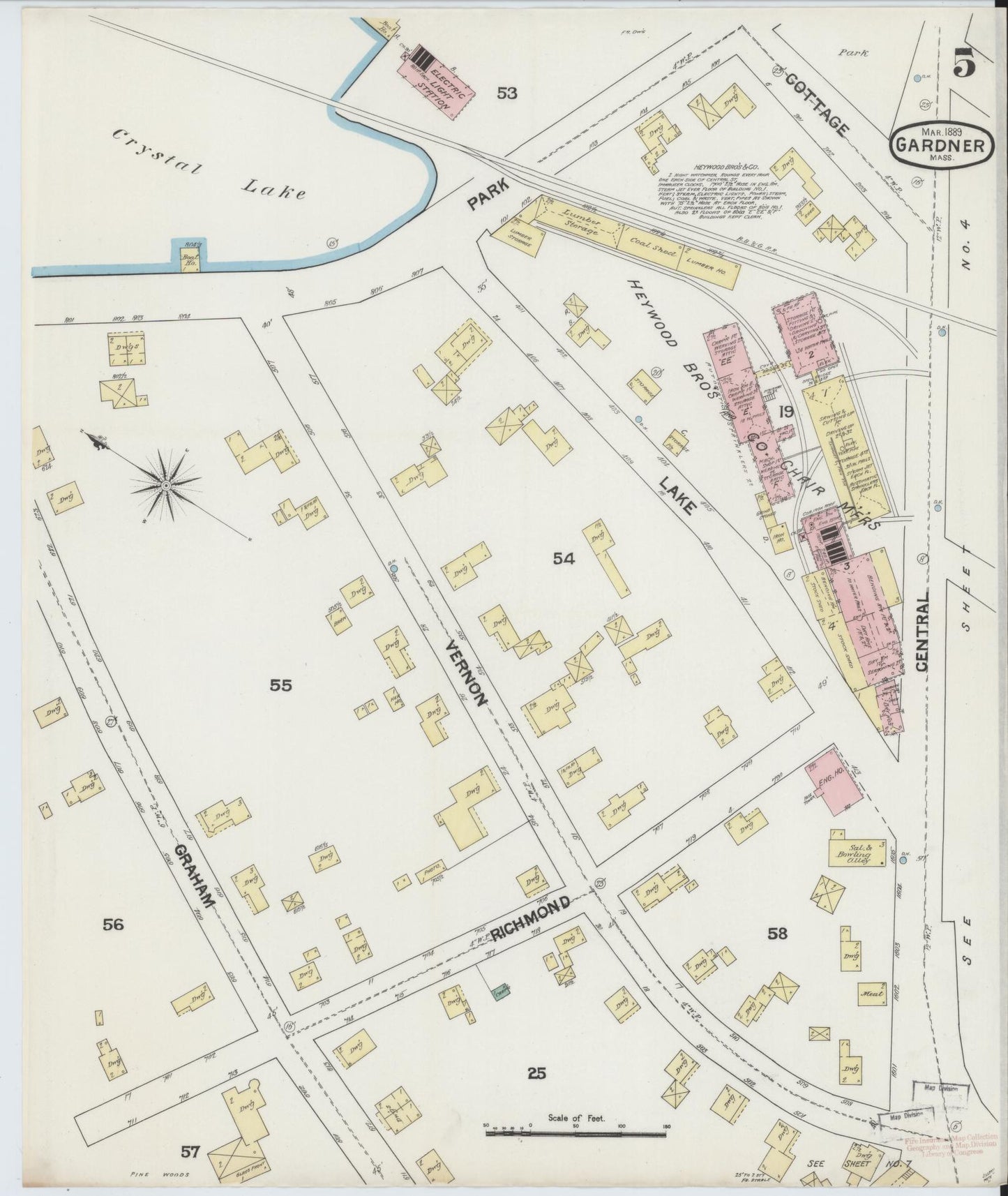 Sanborn Fire Insurance Map from Gardner, Worcester County, Massachusetts (1889), Sheet #0005 - Complete Map Set gallery image, historic Sanborn map, vintage wall art, Massachusetts Massachusetts