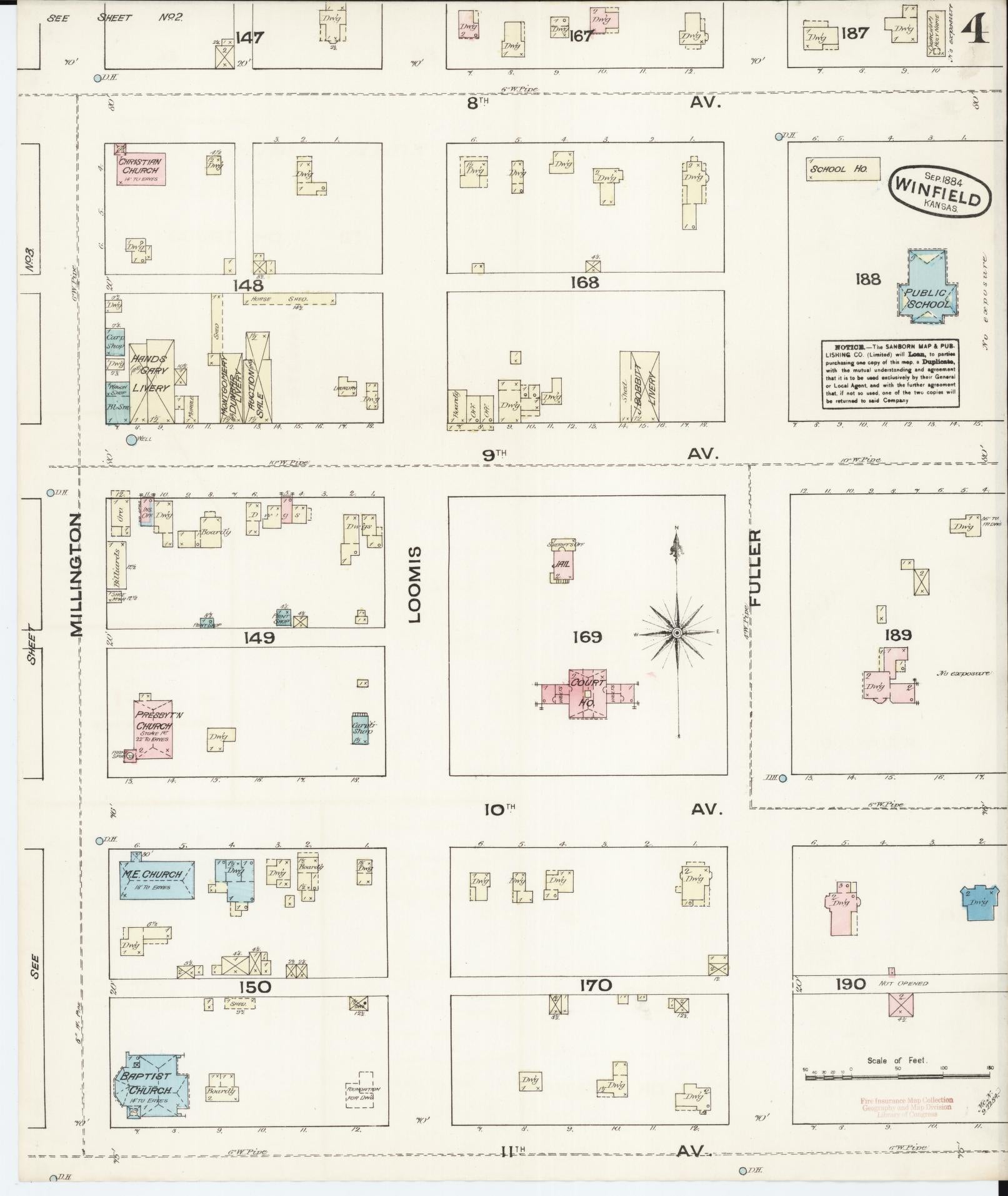 Sanborn Fire Insurance Map from Winfield, Cowley County, Kansas (1884), Sheet #0004 - Historic Sanborn Fire Insurance Map Print, vintage old map wall art, antique decor, genealogy gift, Kansas Kansas map