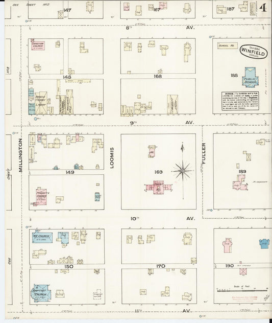 Sanborn Fire Insurance Map from Winfield, Cowley County, Kansas (1884), Sheet #0004 - Historic Sanborn Fire Insurance Map Print, vintage old map wall art, antique decor, genealogy gift, Kansas Kansas map