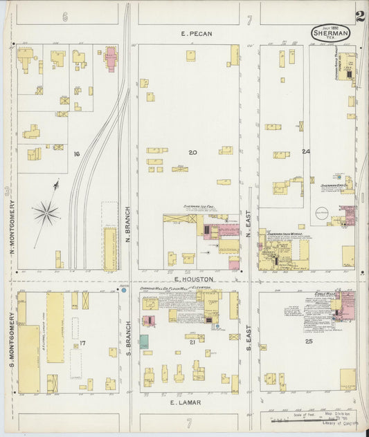 Sanborn Fire Insurance Map from Sherman, Grayson County, Texas (1892), Sheet #0002 - Historic Sanborn Fire Insurance Map Print, vintage old map wall art, antique decor, genealogy gift, Texas Texas map