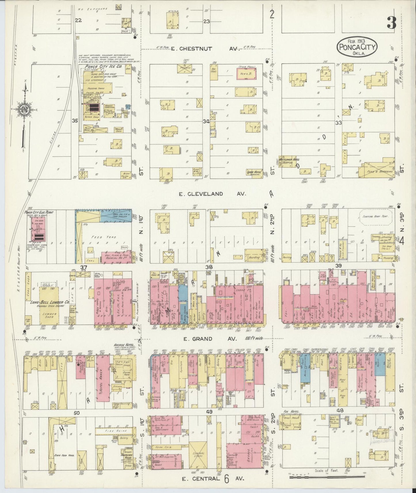 Sanborn Fire Insurance Map from Ponca City, Kay County, Oklahoma (1913), Sheet #0003 - Historic Sanborn Fire Insurance Map Print, vintage old map wall art, antique decor, genealogy gift, Oklahoma Oklahoma map
