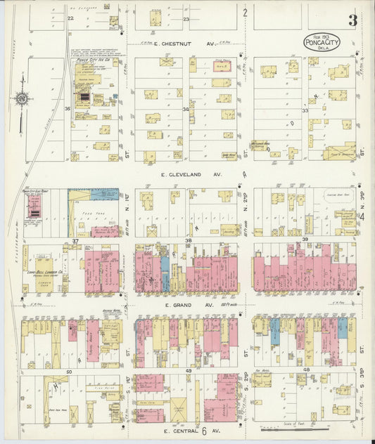 Sanborn Fire Insurance Map from Ponca City, Kay County, Oklahoma (1913), Sheet #0003 - Historic Sanborn Fire Insurance Map Print, vintage old map wall art, antique decor, genealogy gift, Oklahoma Oklahoma map
