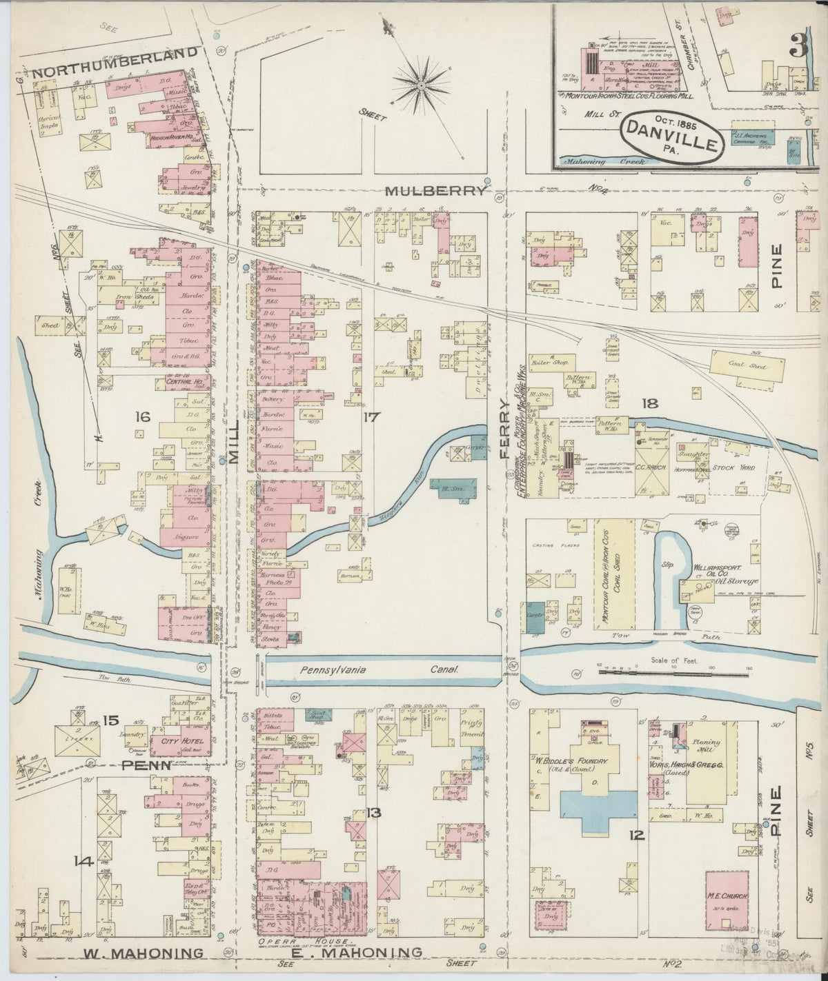 Sanborn Fire Insurance Map from Danville, Montour County, Pennsylvania (1885), Sheet #0003 - Complete Map Set gallery image, historic Sanborn map, vintage wall art, Pennsylvania Pennsylvania