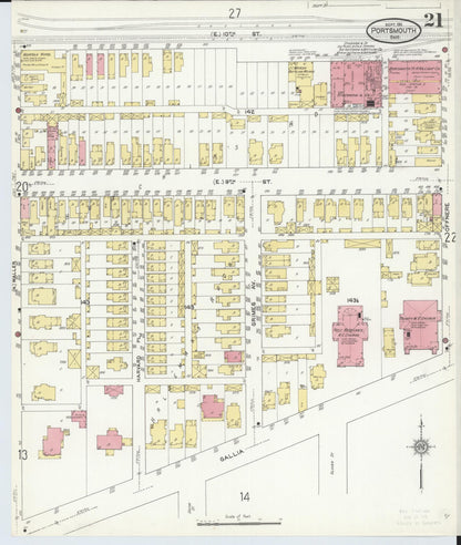 Sanborn Fire Insurance Map from Portsmouth, Scioto County, Ohio (1911), Sheet #0021 - Historic Sanborn Fire Insurance Map Print, vintage old map wall art, antique decor, genealogy gift, Ohio Ohio map
