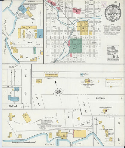 Sanborn Fire Insurance Map from Cannon Falls, Goodhue County, Minnesota (1905), Sheet #0001 - Complete Map Set gallery image, historic Sanborn map, vintage wall art, Minnesota Minnesota